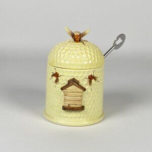 Vintage Lorrie Design Ceramic Honey Pot With Lid Honey Dipper Spoon Made Japan